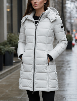 Eloise Quilted Mid-Length Puffer Jacket - White