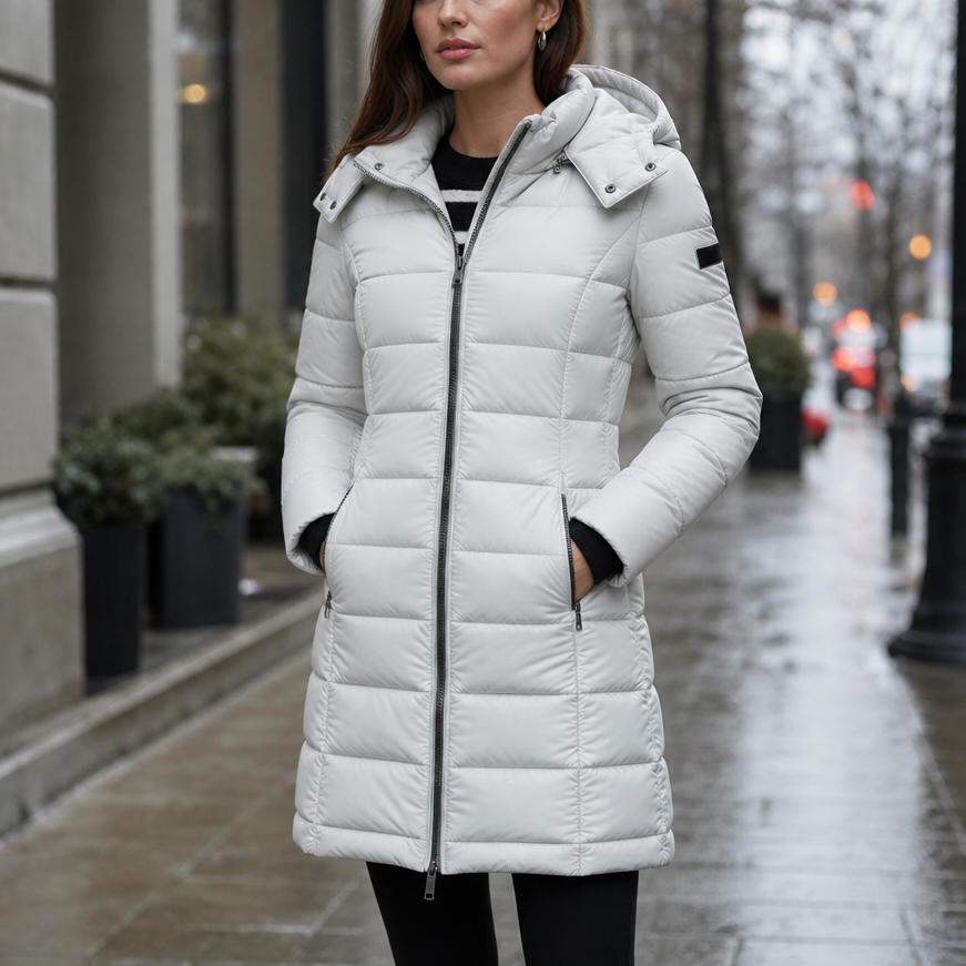 Eloise Quilted Mid-Length Puffer Jacket - White