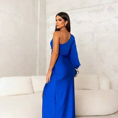 Octavia | One-Shoulder Maxi Dress with Knot Front and Leg Slit