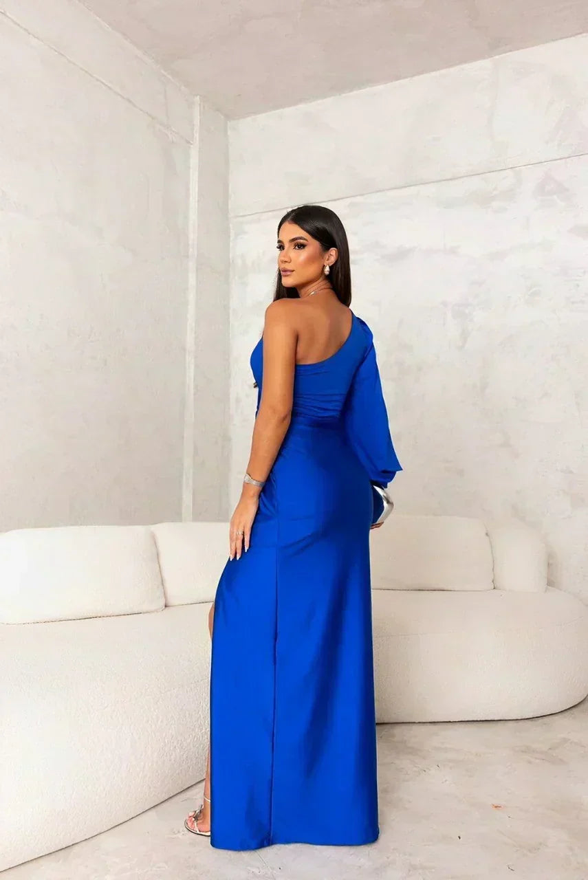 Octavia | One-Shoulder Maxi Dress with Knot Front and Leg Slit
