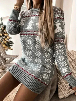 Merryn | Fair Isle Jumper Dress with Reindeer Motif