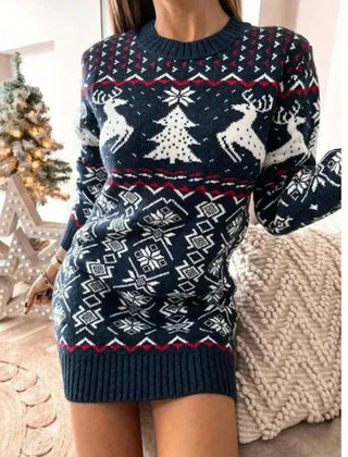 Merryn | Fair Isle Jumper Dress with Reindeer Motif