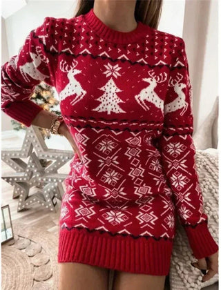 Merryn | Fair Isle Jumper Dress with Reindeer Motif