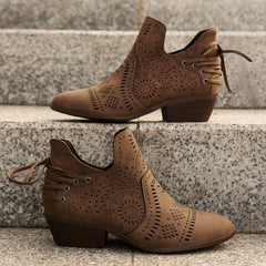 Daisy | Pointed Block Heel Ankle Boots with Cutout Detail