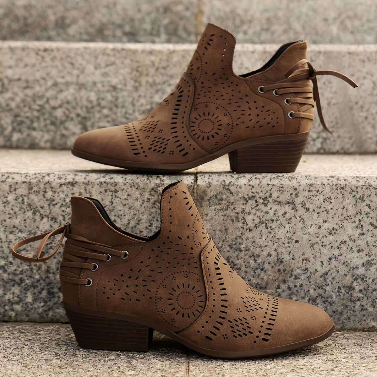 Daisy | Pointed Block Heel Ankle Boots with Cutout Detail