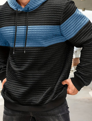 Rory | Textured Colour-Block Hoodie with Front Pocket - Haze Blue