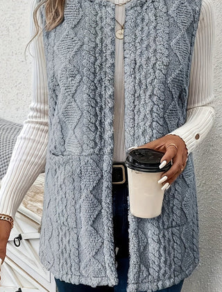 Textured Longline Gilet with Open Front in Slate Grey