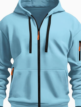 Ewan | Everyday Zip-Up Hoodie with Drawstring Hood - Sky Blue