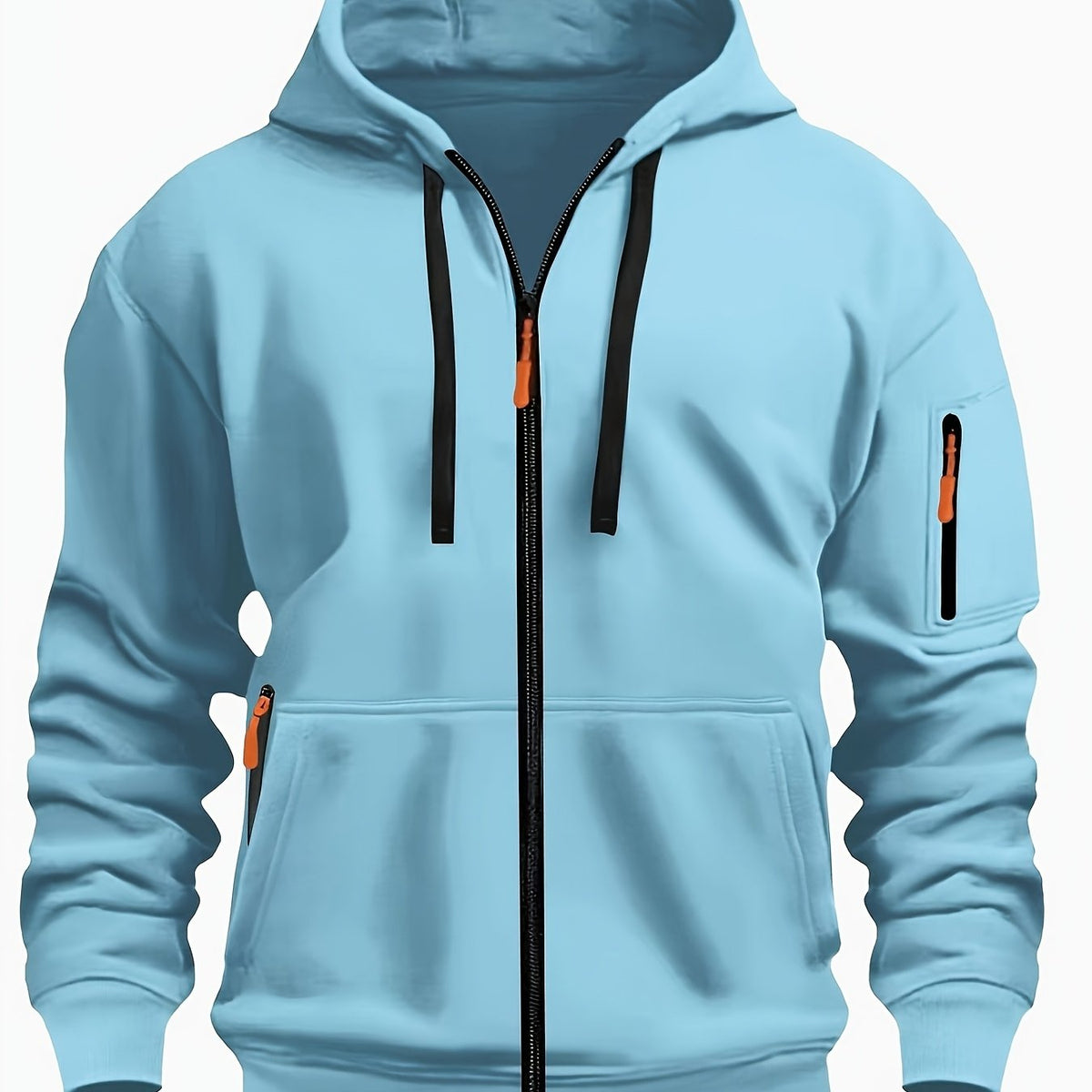 Ewan | Everyday Zip-Up Hoodie with Drawstring Hood - Sky Blue