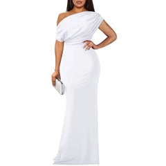 Arabella | Off-Shoulder Bodycon Maxi Dress with Floor-Length Hem - White