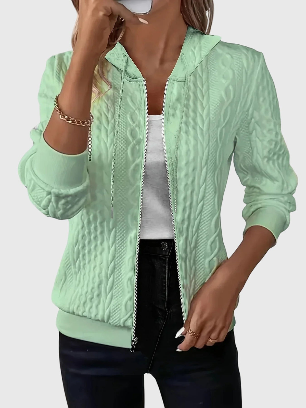 Elsie | Minimalist Zip-Up Hoodie with Full-Length Zip - Green