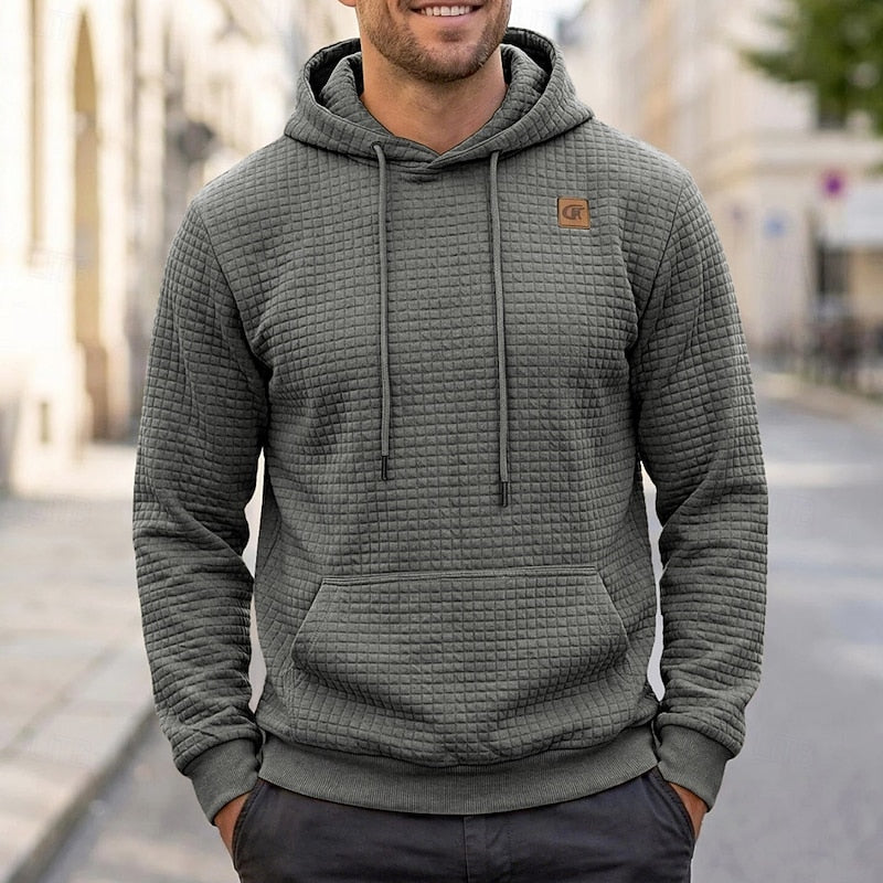 Lachlan | Waffle-Textured Hoodie with Kangaroo Pocket - Grey