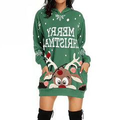 Mabel | Festive Christmas Hoodie Dress with Peeking Reindeer