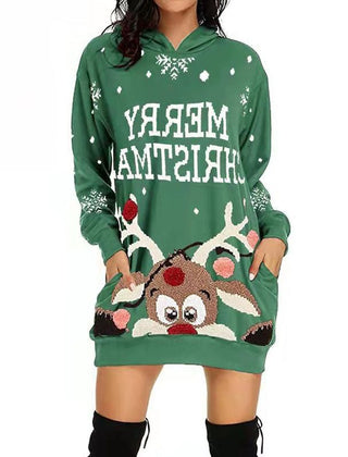 Mabel | Festive Christmas Hoodie Dress with Peeking Reindeer
