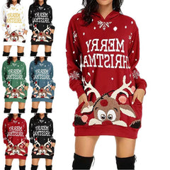 Mabel | Festive Christmas Hoodie Dress with Peeking Reindeer