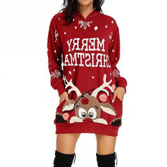 Mabel | Festive Christmas Hoodie Dress with Peeking Reindeer