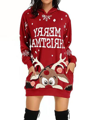 Mabel | Festive Christmas Hoodie Dress with Peeking Reindeer