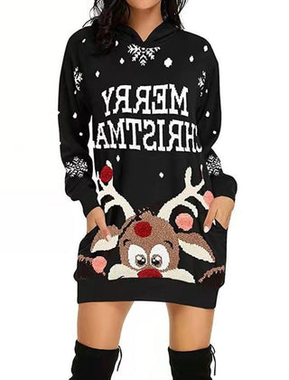 Mabel | Festive Christmas Hoodie Dress with Peeking Reindeer