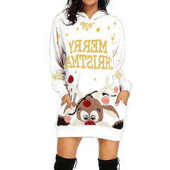 Mabel | Festive Christmas Hoodie Dress with Peeking Reindeer