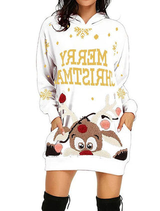 Mabel | Festive Christmas Hoodie Dress with Peeking Reindeer