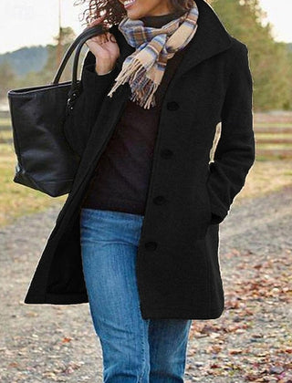Evangeline | Tailored Button-Front Coat with Turndown Collar - Black
