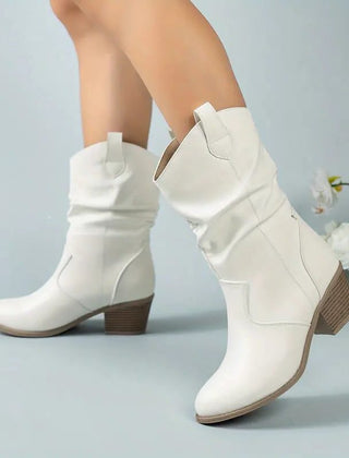 Adelaide | Ruched Western Mid-Calf Boots with Stacked Heel