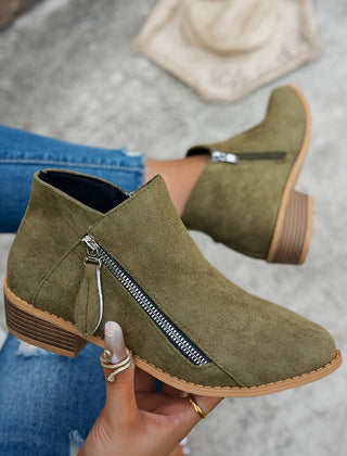 Lorna | Everyday Block Heel Ankle Boots with Side Zip - Fern Green