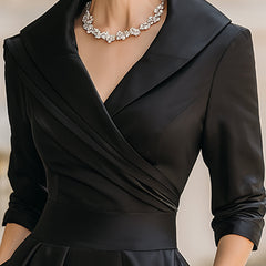 Margaret | Pleated Wrap Midi Dress with Shawl Collar