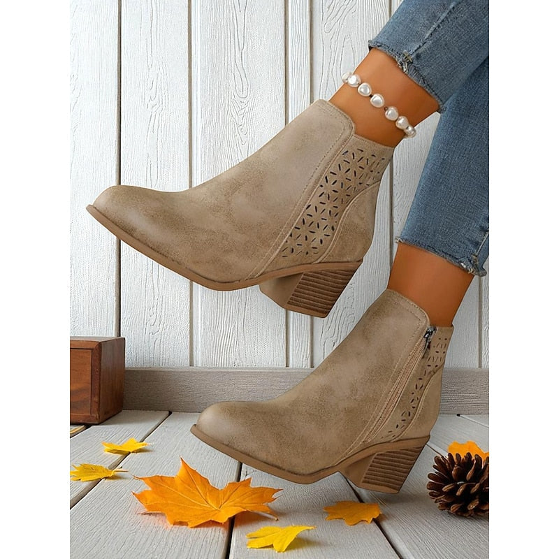 Martha | Perforated Ankle Boots with Stacked Block Heel