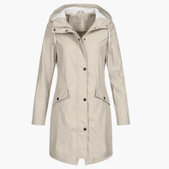 Winona | Longline Hooded Raincoat with Adjustable Drawstring - Beige