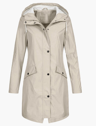 Winona | Longline Hooded Raincoat with Adjustable Drawstring - Beige