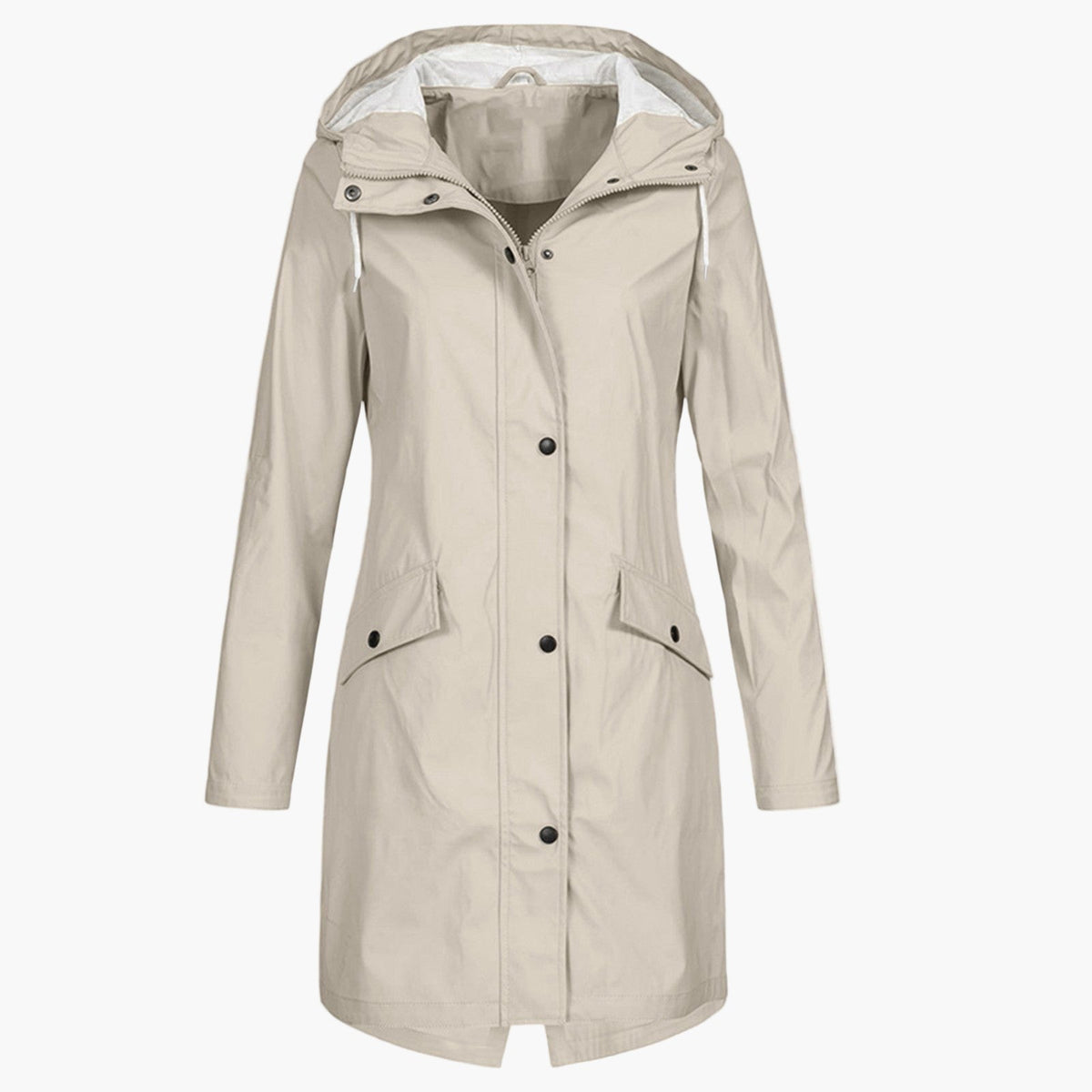 Winona | Longline Hooded Raincoat with Adjustable Drawstring - Beige