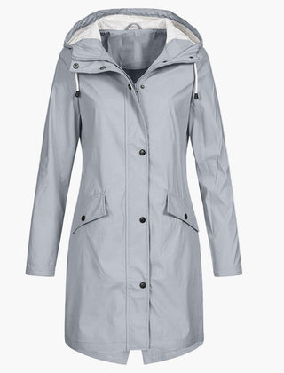Winona | Longline Hooded Raincoat with Adjustable Drawstring - Grey