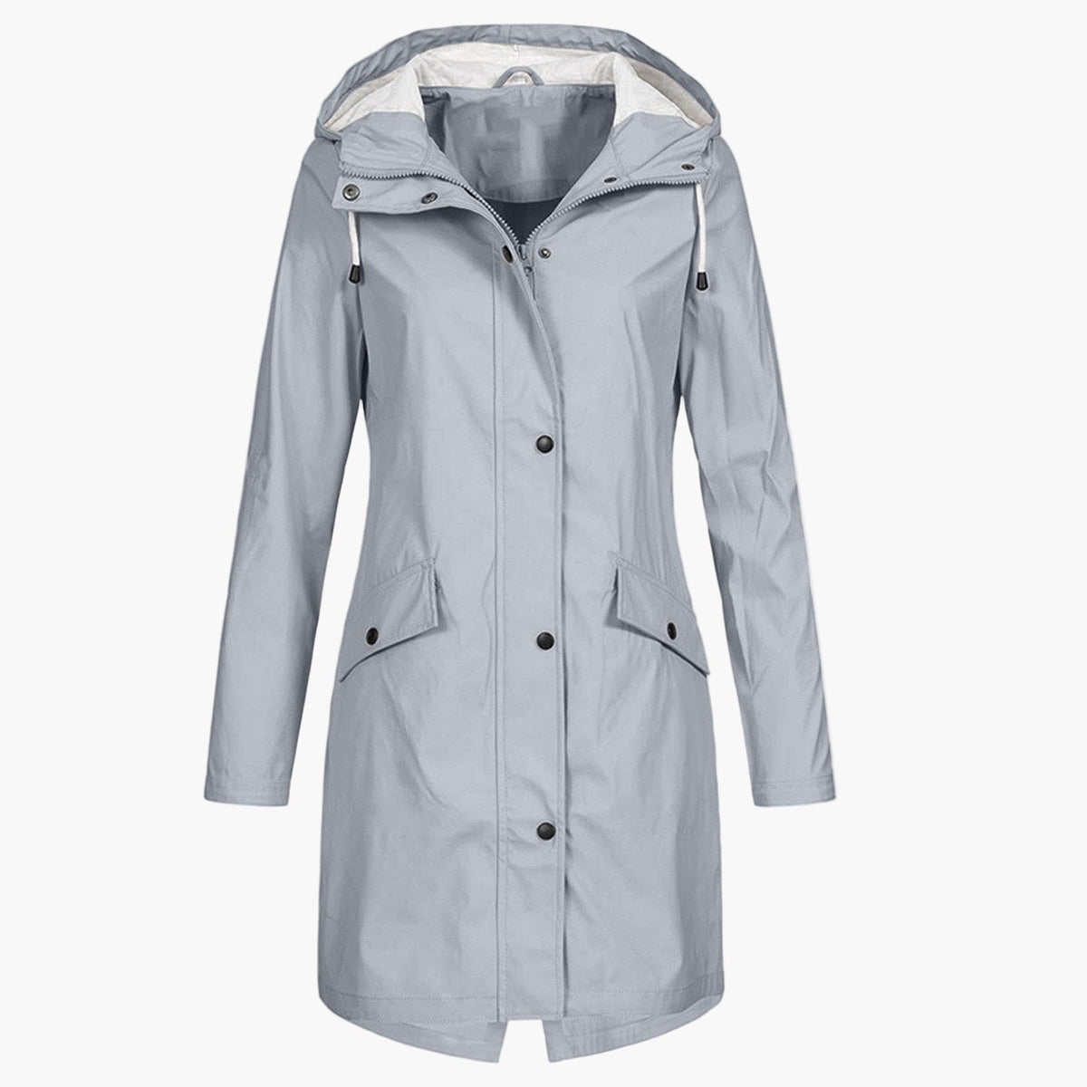 Winona | Longline Hooded Raincoat with Adjustable Drawstring - Grey