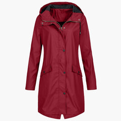 Winona | Longline Hooded Raincoat with Adjustable Drawstring - Red
