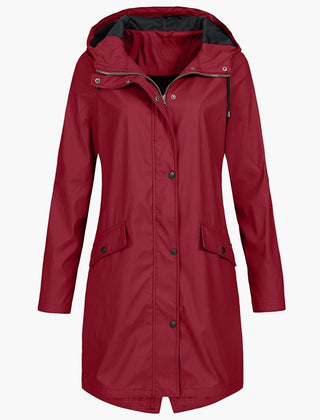 Winona | Longline Hooded Raincoat with Adjustable Drawstring - Red
