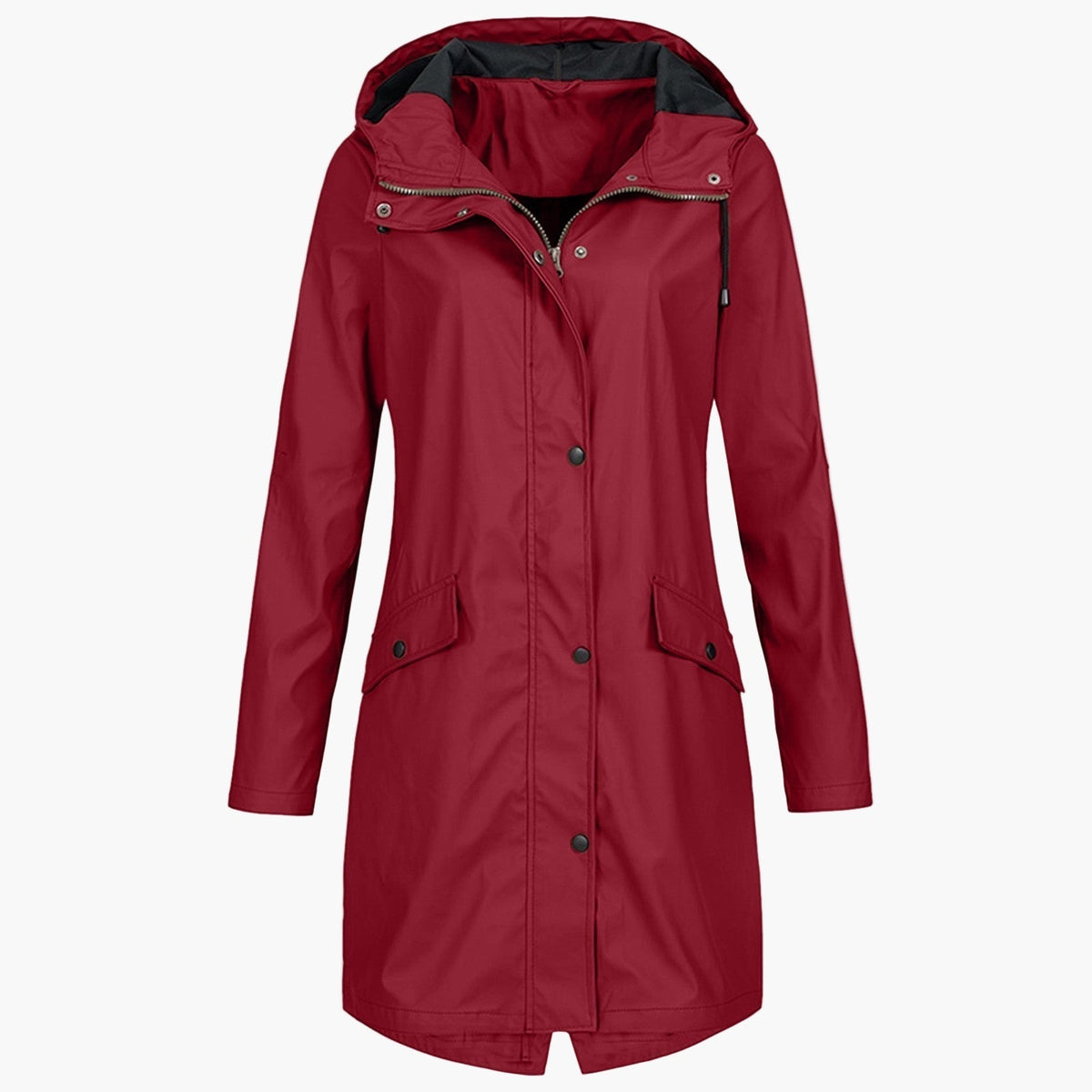 Winona | Longline Hooded Raincoat with Adjustable Drawstring - Red
