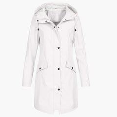Winona | Longline Hooded Raincoat with Adjustable Drawstring - White