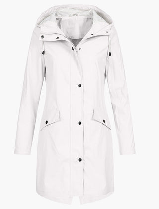 Winona | Longline Hooded Raincoat with Adjustable Drawstring - White