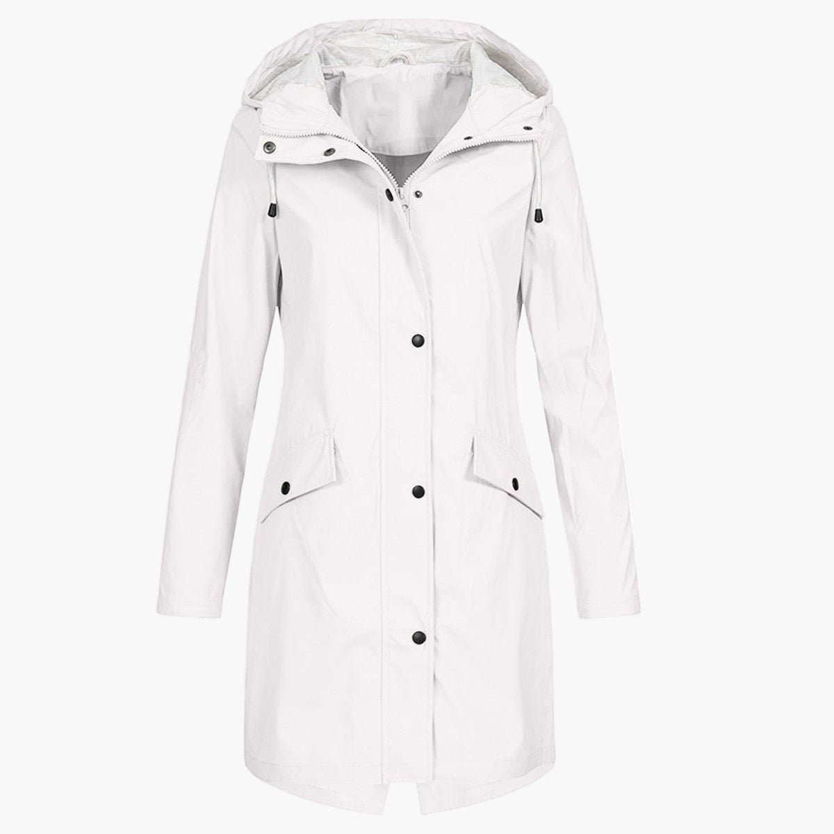 Winona | Longline Hooded Raincoat with Adjustable Drawstring - White