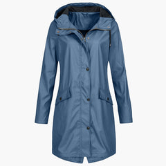 Winona | Longline Hooded Raincoat with Adjustable Drawstring - Blue