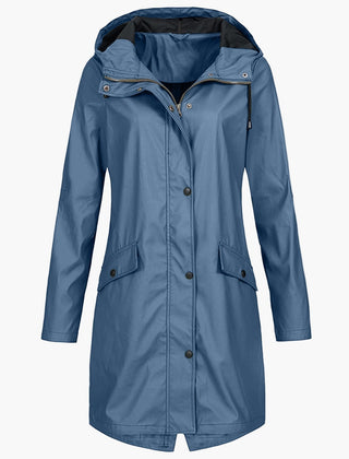 Winona | Longline Hooded Raincoat with Adjustable Drawstring - Blue