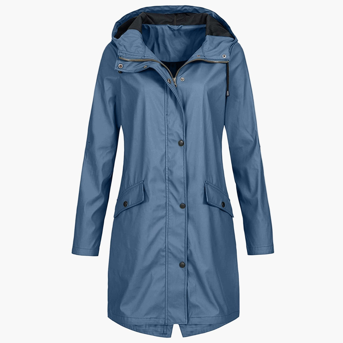 Winona | Longline Hooded Raincoat with Adjustable Drawstring - Blue