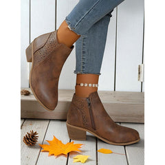 Tilly | Cutout Low Heel Ankle Boots with Side Zip
