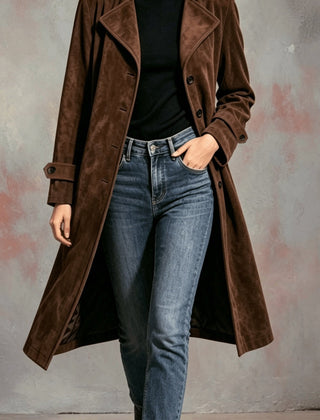 Philomena | Longline Tailored Coat with Lapel Collar - Dark Brown