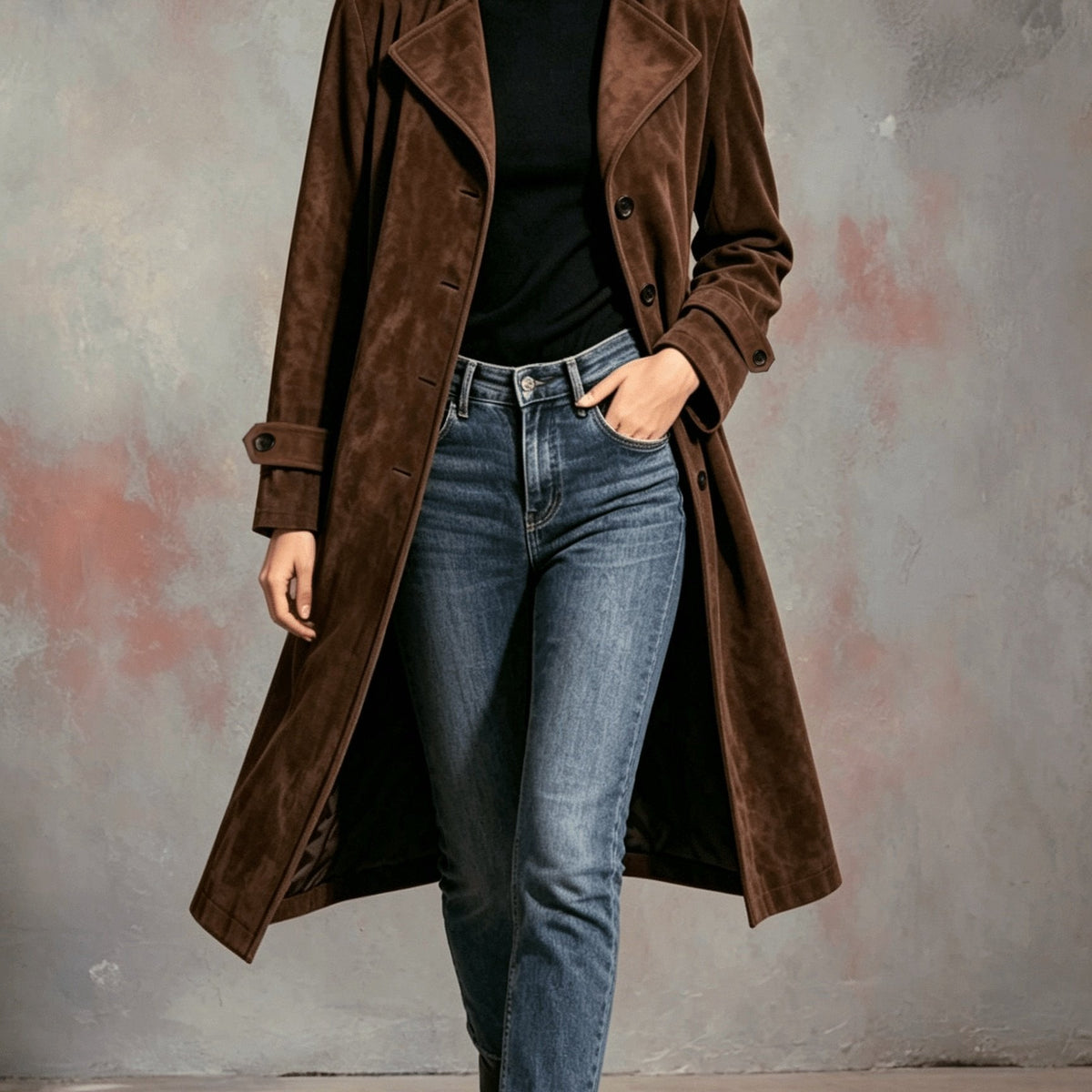 Philomena | Longline Tailored Coat with Lapel Collar - Dark Brown