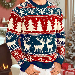 Angus | Festive Knitted Jumper with Winter Motifs - Blue