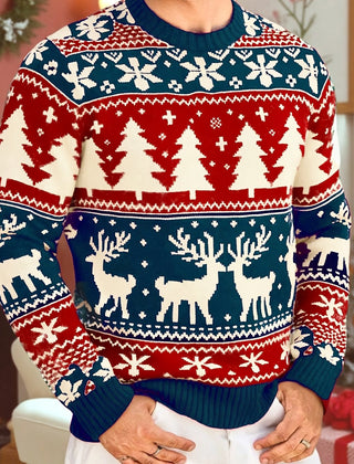 Angus | Festive Knitted Jumper with Winter Motifs - Blue