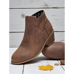 Tilly | Cutout Low Heel Ankle Boots with Side Zip