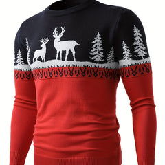 Fergus | Festive Crew Neck Jumper with Reindeer and Pine Design